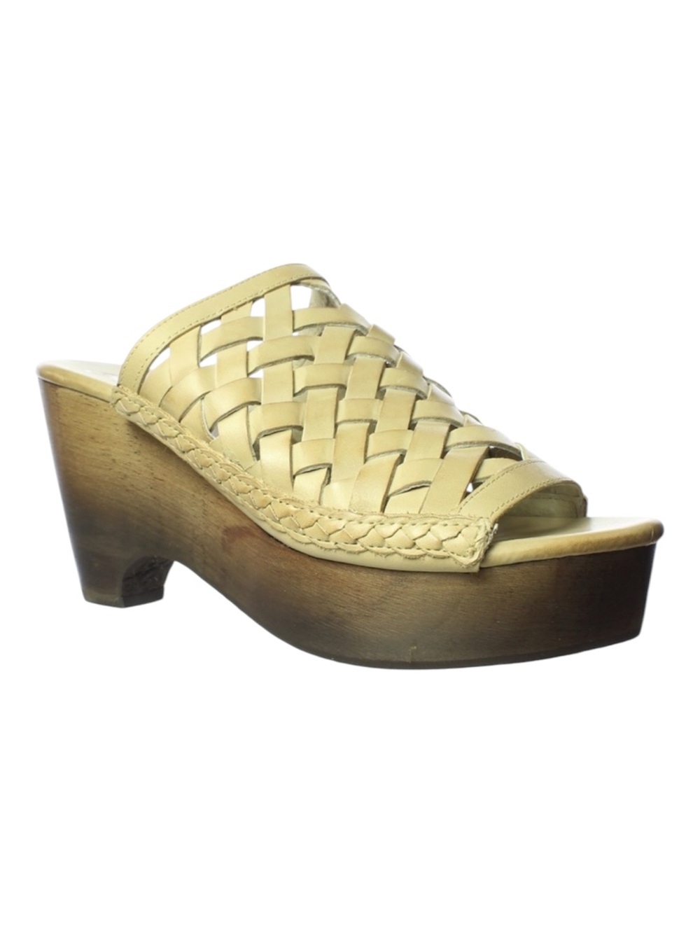 Naughty Monkey Platform Wedge Sandal Woven Leather Light Tan Open Toe Size 9.5